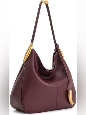 JW PEI Hobo Shoulder Bag in Deep Burgundy with Gold Accents